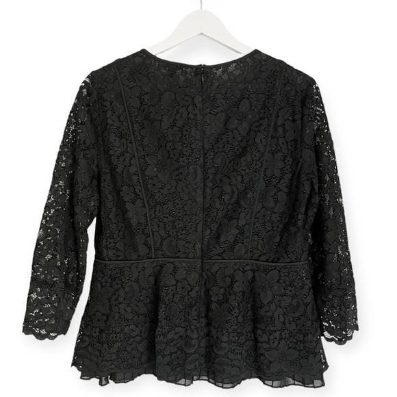 NWT Ann Taylor Women’s Lace Overlay 3/4 Bell Sleeve Top Black Size Small - Picture 2 of 8